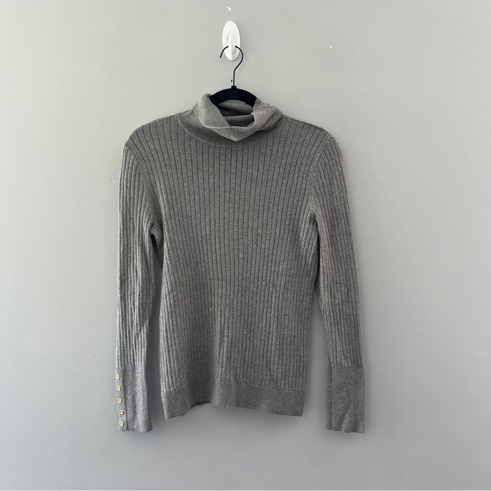 Talbots Gray Ribbed Knit Turtleneck Sweater Size Medium Petite
